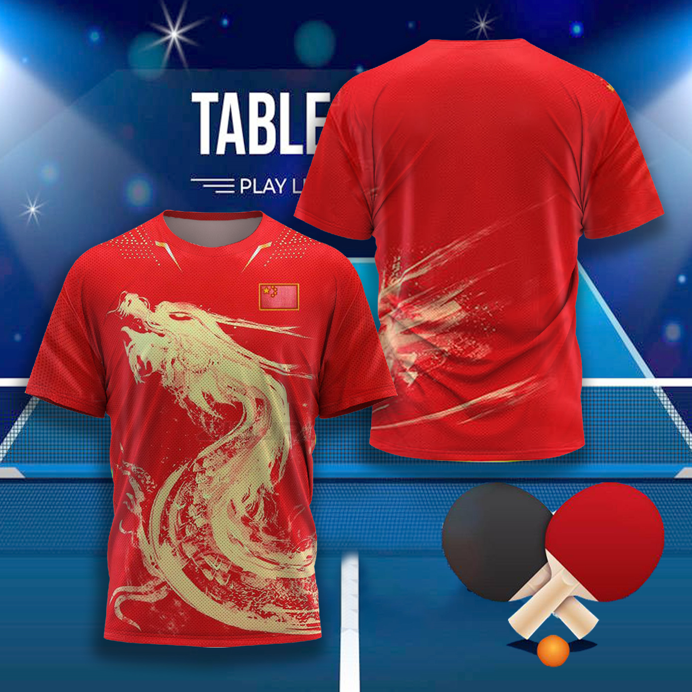Badminton Lovers - CHINA Dragon Table Tennis Graphic T