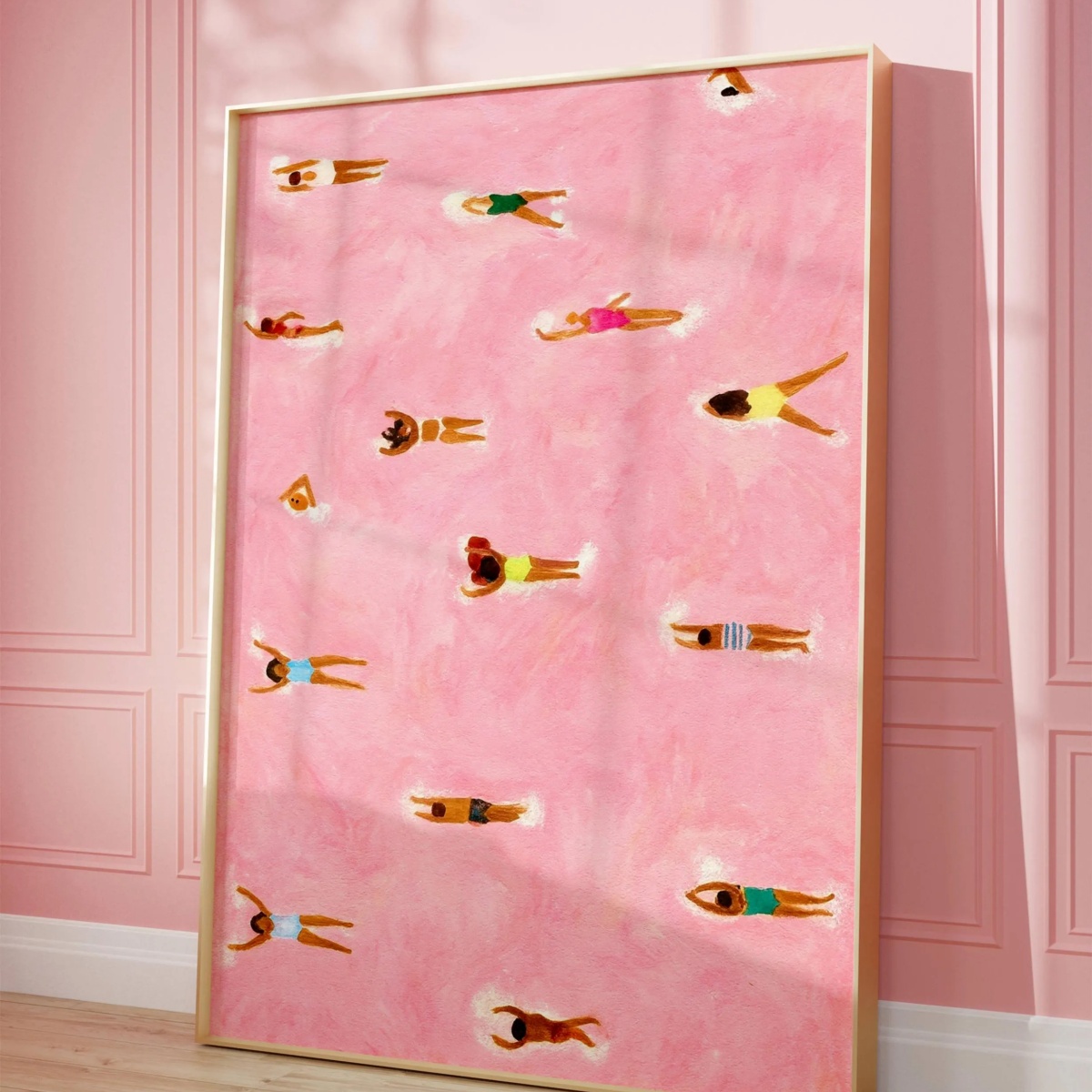 Badminton Poster - Tiny People Swimming in Pink Beach