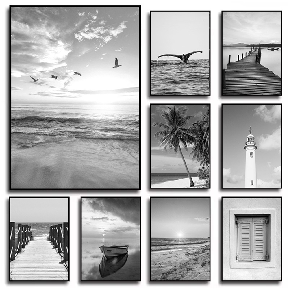 Black And White Sea Beach Post - Badminton Poster review and price