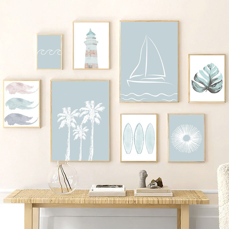 Blue White Lighthouse Sailboat - Badminton Poster review and price