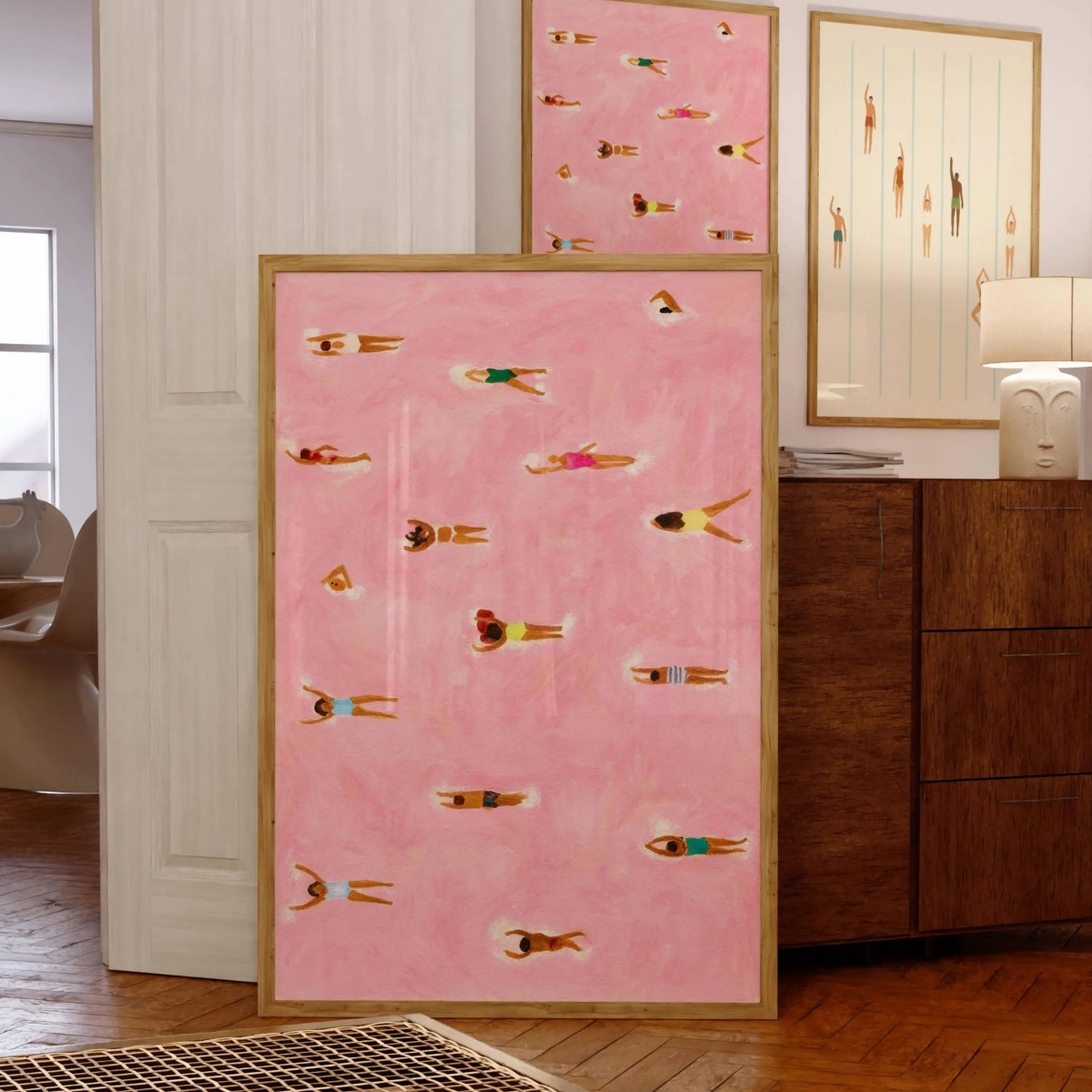 Tiny People Swimming in Pink B - Badminton Poster review and price