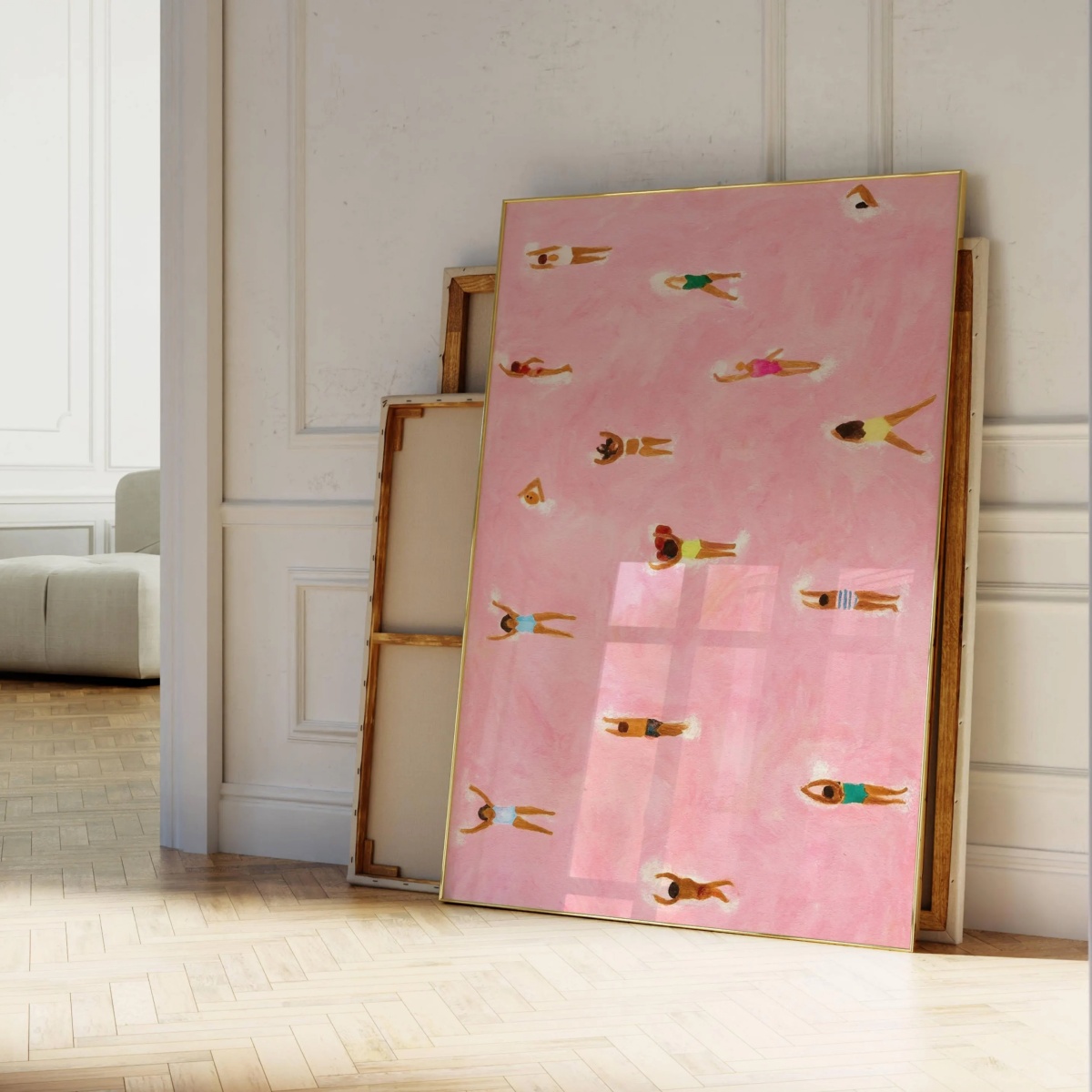Tiny People Swimming in Pink B - Badminton Poster review and price